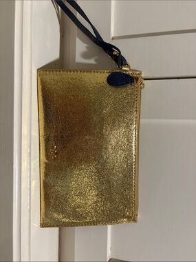 Polo by Ralph Lauren Gold Metallic Wristlet with Navy Strap